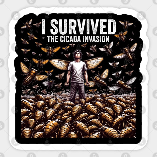 I Survived the Cicada Invasion Funny Cicada Summer Sticker by creative